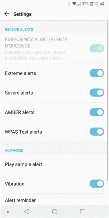 Amber Alert settings. Screenshot: NewsRu.Ca