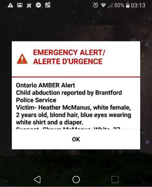 Amber Alert Ontario 25 Jul 2019. Screenshot: NewsRu.Ca