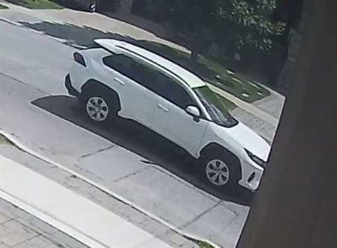 Security camera image of suspect vehicle, White, 2019 RAV4