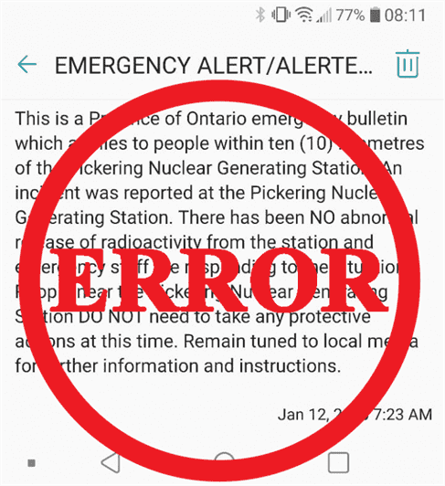 Emergency alert sent by error