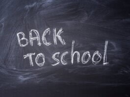 Blackboard with 'Back to School' written in chalk, ideal for educational themes.