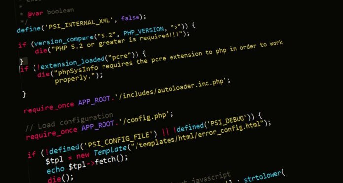 A close-up view of PHP code displayed on a computer screen, highlighting programming and development concepts. A close-up view of PHP code displayed on a computer screen, highlighting programming and development concepts.