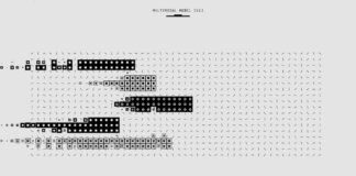 Abstract black and white graphic featuring a multimodal model pattern with various shapes.