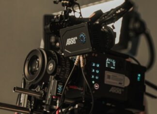 Close-up of a high-end cinema camera setup on a film set in Istanbul, capturing cinematic scenes.