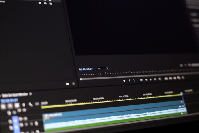 Close-up of a video editing software interface showing timeline and controls. Close-up of a video editing software interface showing timeline and controls.