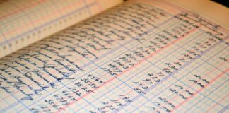 Close-up of a vintage handwritten ledger detailing financial records and accounts.