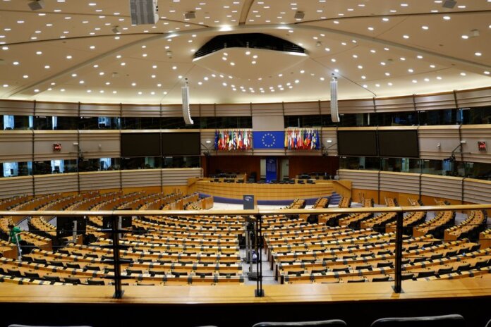 Empty European Parliament auditorium in Brussels, Belgium. Empty European Parliament auditorium in Brussels, Belgium.