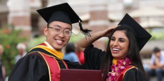 Happy graduates celebrating their achievement at University of Southern California.