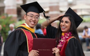 Happy graduates celebrating their achievement at University of Southern California.