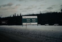 Snowy entrance to Banff National Park, Alberta, Canada.