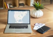 Ньюфаундленд: опубликован отчёт о защите персональных данных A laptop displaying VPN software sits on a wooden desk with a notepad and plant offering a secure workspace vibe.