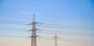 Электрические поля — новая надежда в борьбе с раком мозга Dusk landscape showing transmission towers and lush fields under a clear sky.