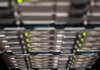 From above contemporary server cable trays without wires located in modern data center