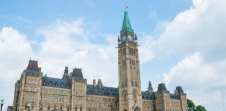 Stunning photo of Canada's Parliament Hill in Ottawa under a clear sky, showcasing Gothic Revival architecture.