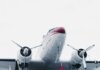 Close-up of a vintage airplane with propellers, photographed at İstanbul airport.