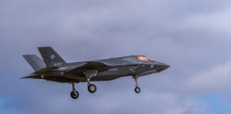 F-35 fighter jet in flight over Albacete, Spain. Military aviation at its finest.