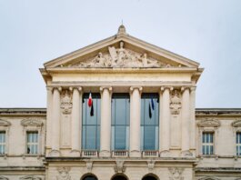 The historic Palais de Justice in Nice, showcasing classic French architectural design.