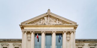 The historic Palais de Justice in Nice, showcasing classic French architectural design.