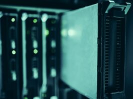 Close-up of server racks in a data center highlighting modern technology infrastructure.