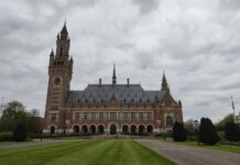 Stunning view of the Peace Palace in The Hague under a cloudy sky.